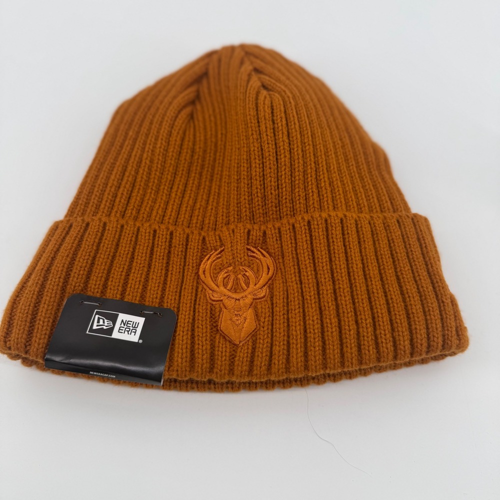 New Era Milwaukee Bucks NBA Fleece Lined Cuffed Knit Beanie Rust Orange OSFM